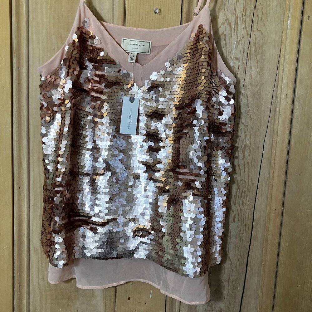 Moulinette Soeurs Womens Anthropologie Sequined Cami Top Size 8 Pink Rose FA NWT - Picture 3 of 10